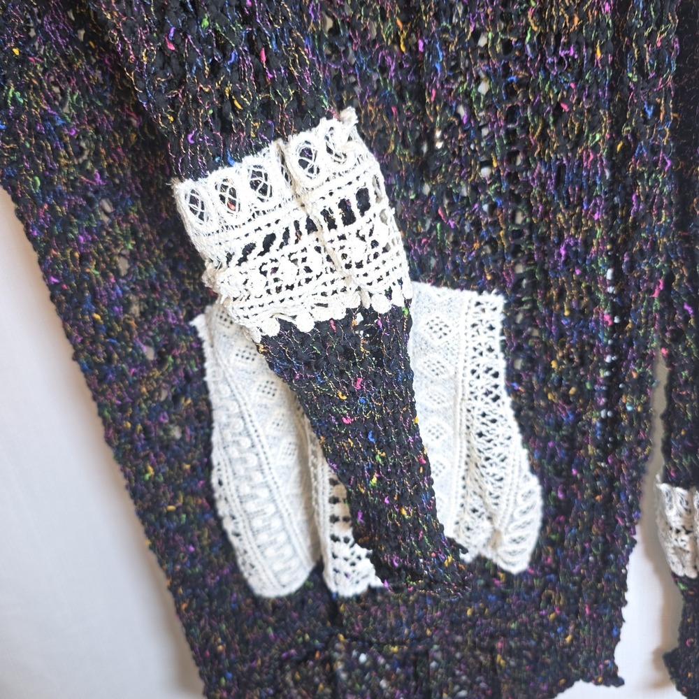 POL Black Color Accents Pullover Hoodie Sheer Sweater Size L - Picture 7 of 8